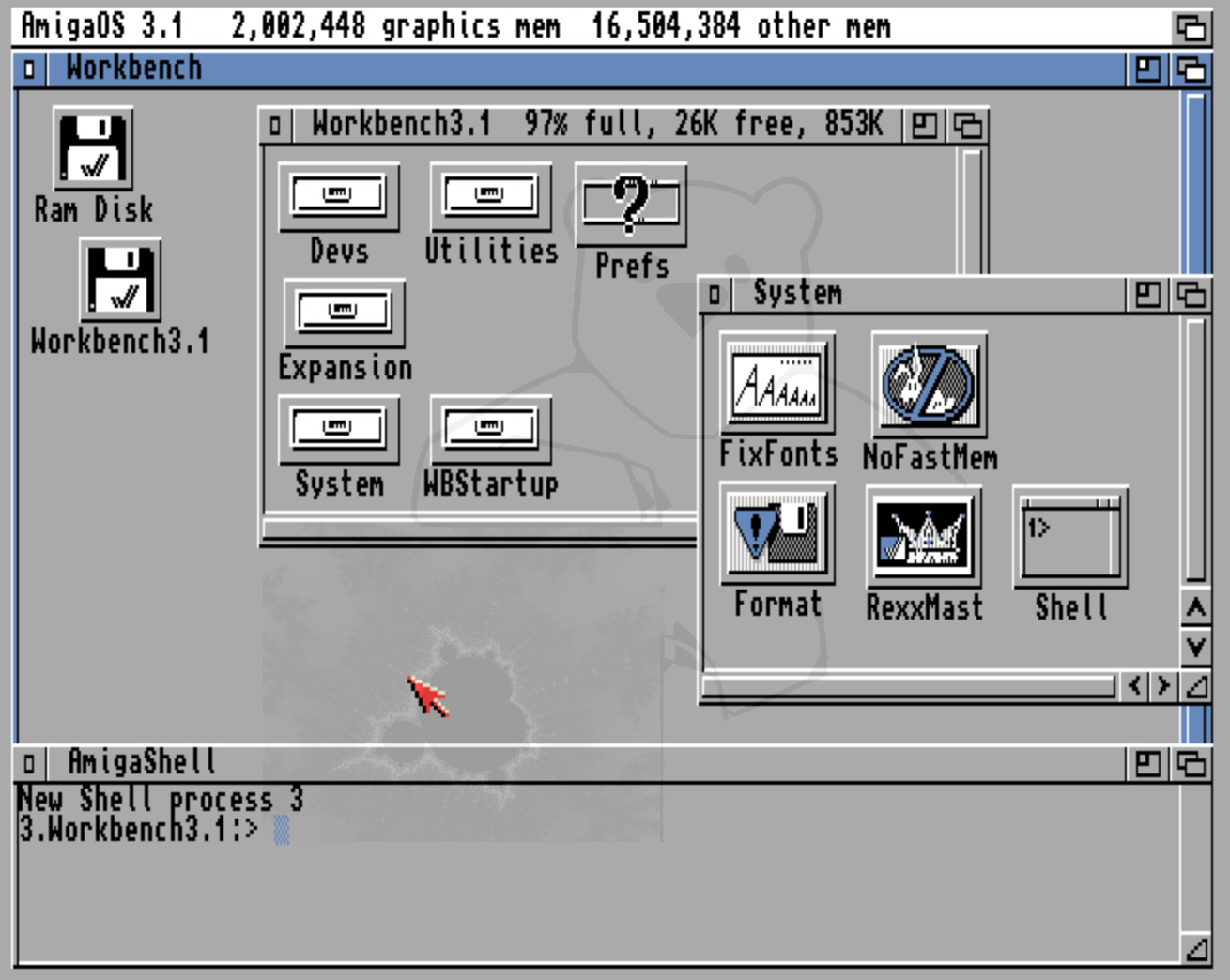 Aussehen Amiga Kickstart 3.1 mit der Workbench 3.1